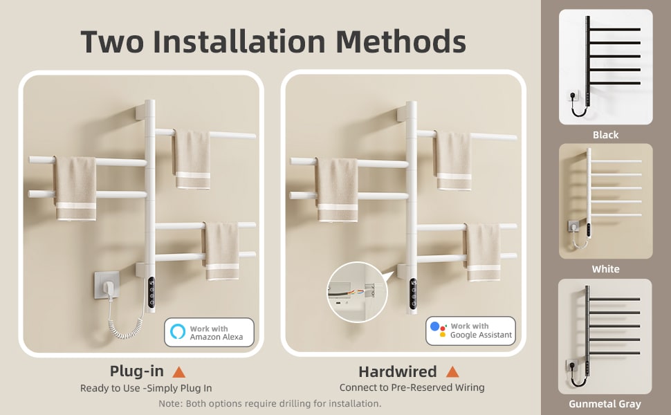 Smart Heated Towel Rack With Wi-fi Control And Rotating Bars_voghion.com